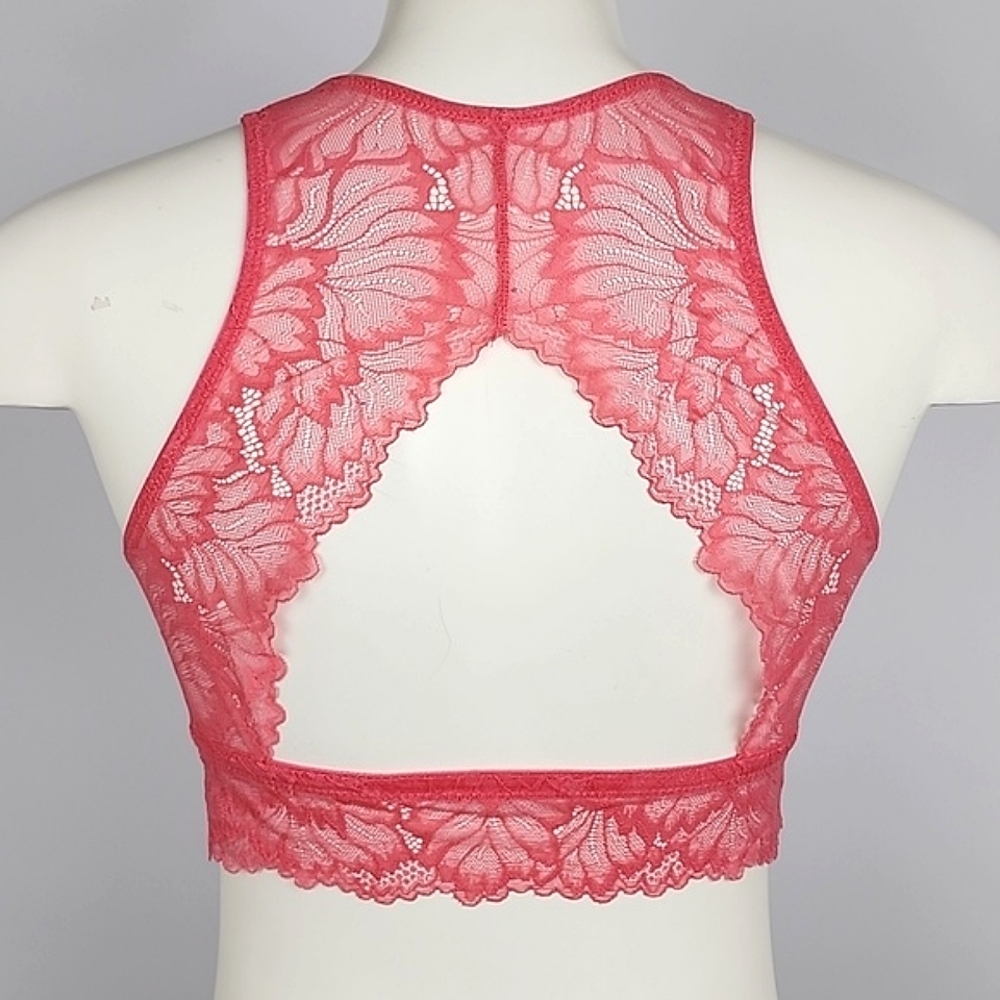 ⭐️3/ $30⭐️ Auden Lightly  Lined Lace Pink Longline Bralette Deep Plunge Sz Med - Picture 3 of 14